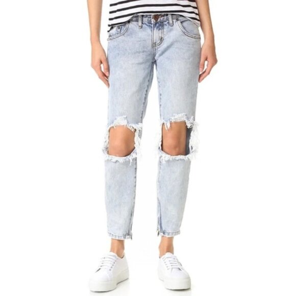 FREE PEOPLE One Teaspoon Freebird Skinny Jean Straight Leg distressed light wash - Picture 1 of 15
